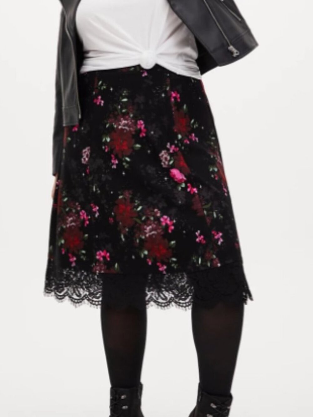 Torrid Black Floral Premium Ponte Lace Midi Skirt